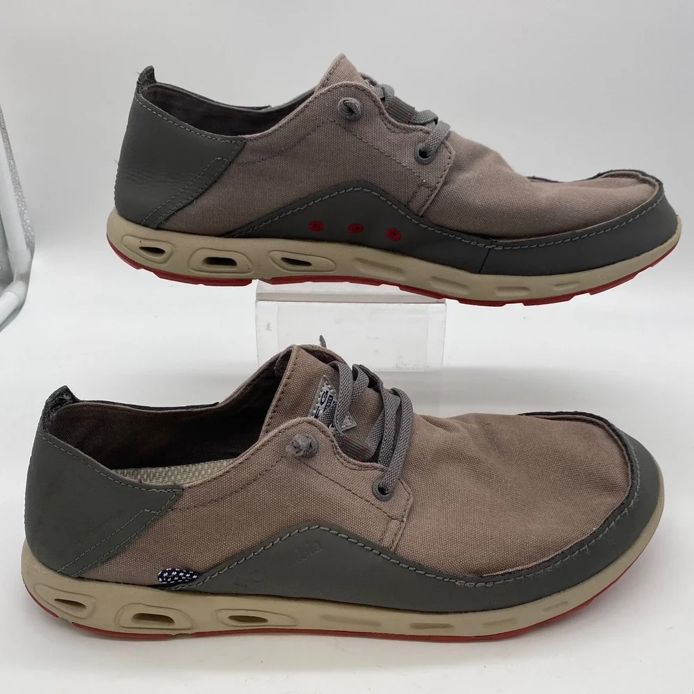 Columbia PFG Bahama Vent Boat Shoes Mens 11 Gray Red BM2658-023 Canvas Loafers